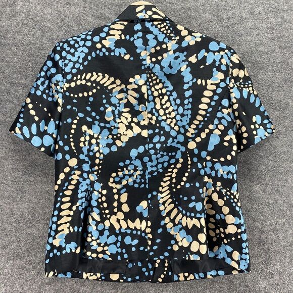 Kasper Blazer Women 10 Black Geometric Collared Button Up Short Sleeve Lined - Picture 2 of 9